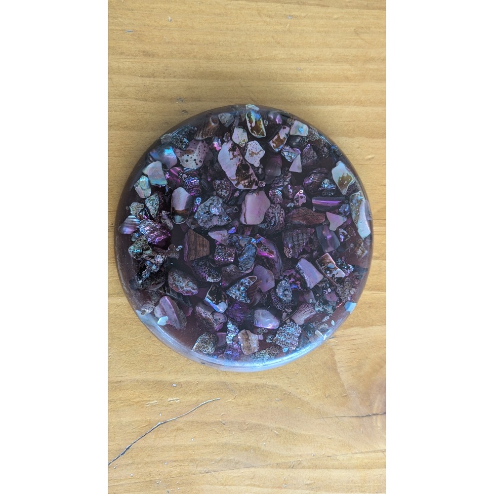 Vintage Foremost Enduro Abalone Shell Resin Coaster Trivet Purple MCM 5 Inch